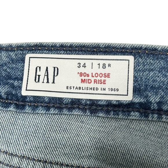 GAP Mid Rise '90s Loose Jeans NWT Women's Sz 34/18R Medium Wash Distressed Chic - Picture 6 of 9